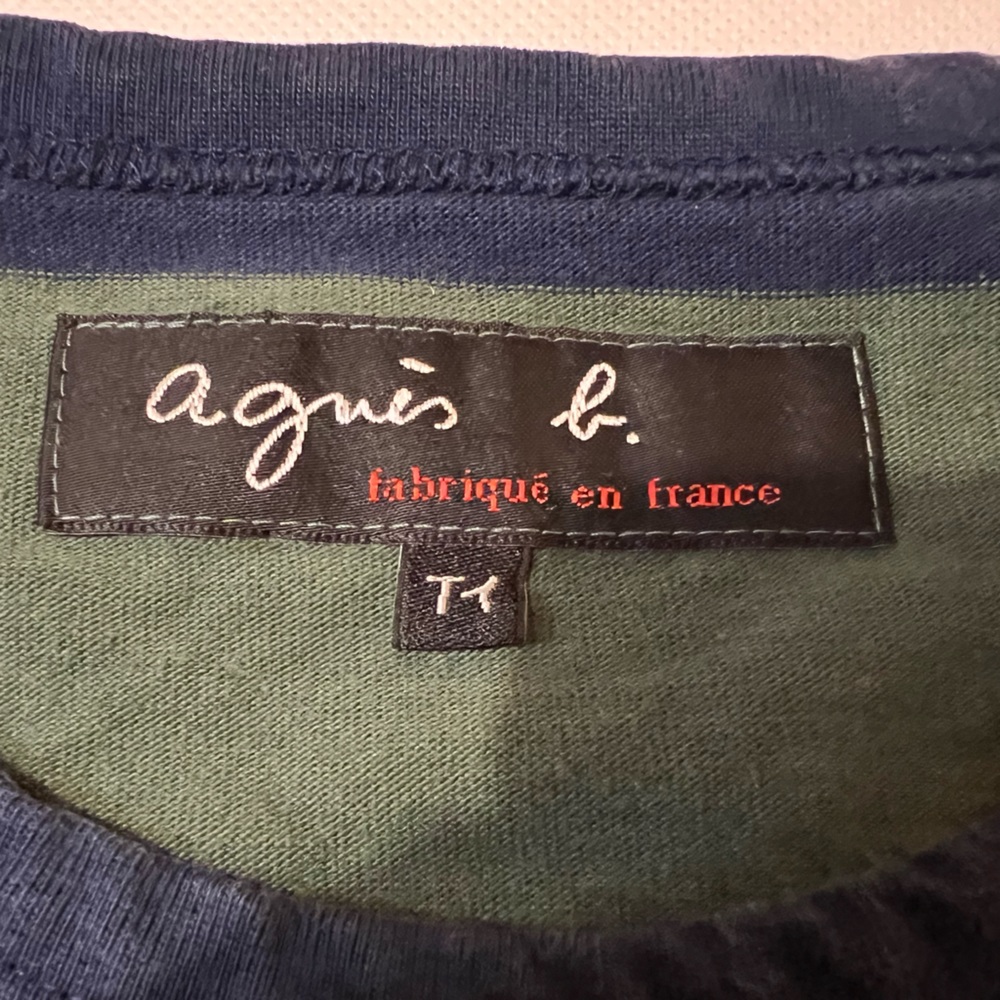 Long sleeve Mariniere sweatshirt green and blue striped French small - Picture 4 of 10